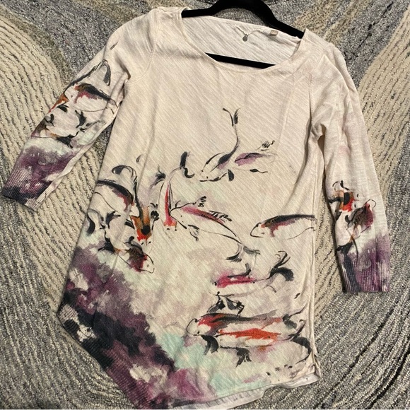 KNITTED + KNOTTED Watercolor Koi Sweater Top Tunic - Picture 1 of 6